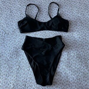 Aerie Chic Black High Waisted Crossover Bikini Set